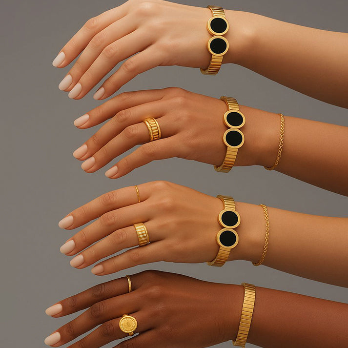 Gold & Black Enamel Cuff Bracelet Set – Luxe Mulhere Style