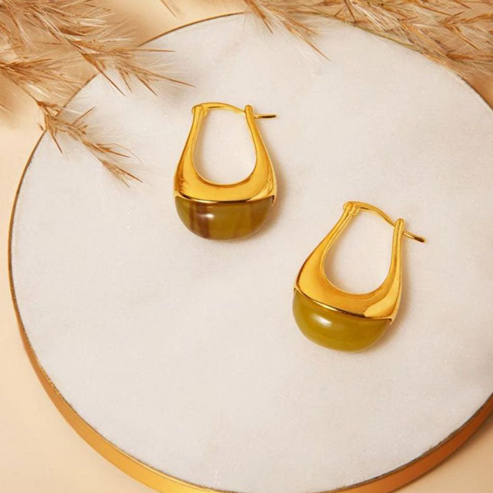 Glossy Gold & Olive Enamel Earrings – Luxe Mulher | Chic Modern Hoops