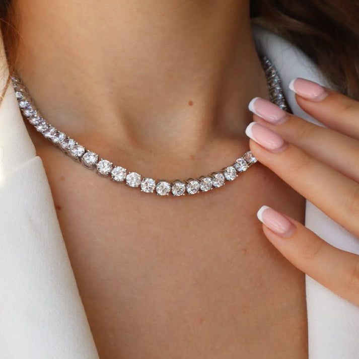 Classic Sparkle: Diamond Tennis Choker Necklace in White Gold Finish