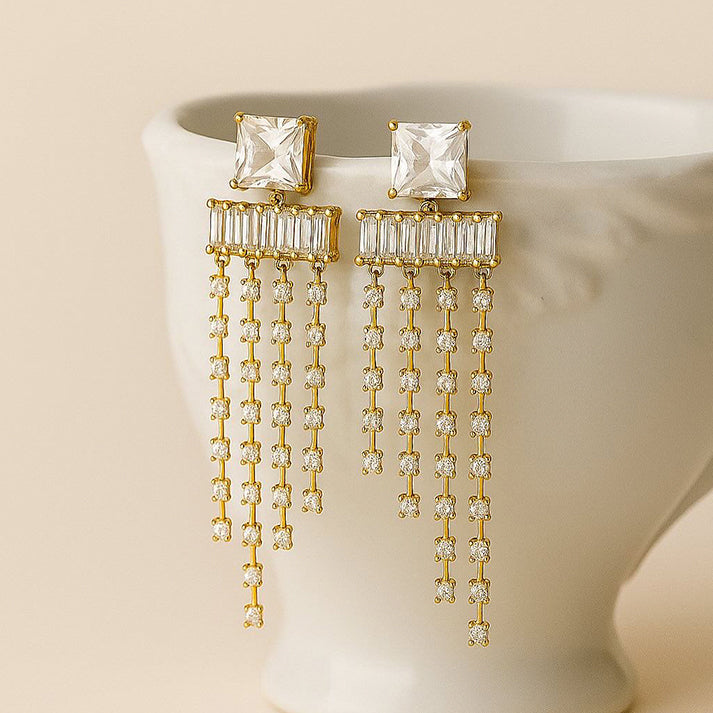 Luxe Cascade: Gold-Plated Crystal Dangle Earrings