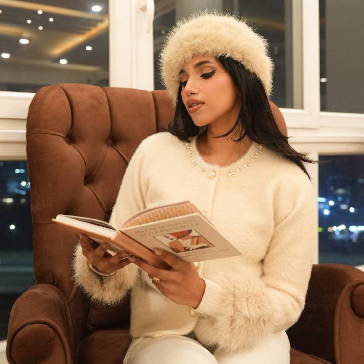 Champagne Pearl Embellished Knit Jacket | Label Luxe Mulhere