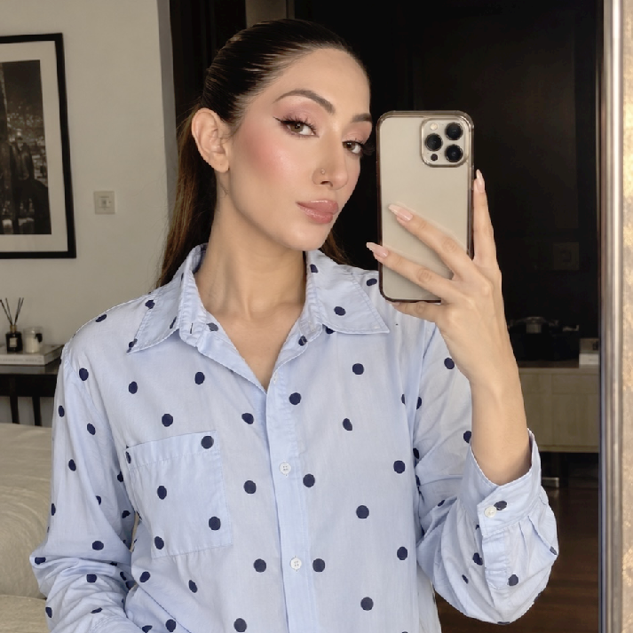 Sky Blue Polka Dot Relaxed-Fit Shirt