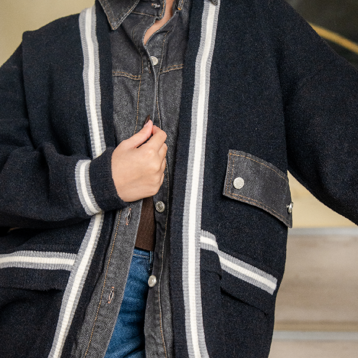 The 'Monochrome Matrix' Hybrid: Ivory Knit & Dark Denim Panel Jacket