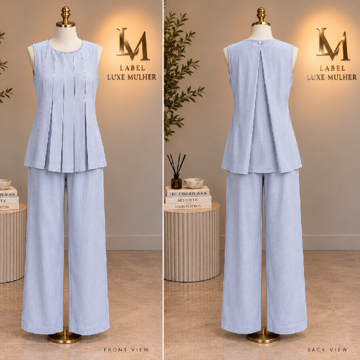 Elegant Light Blue Pleated Co-Ord Set for Women