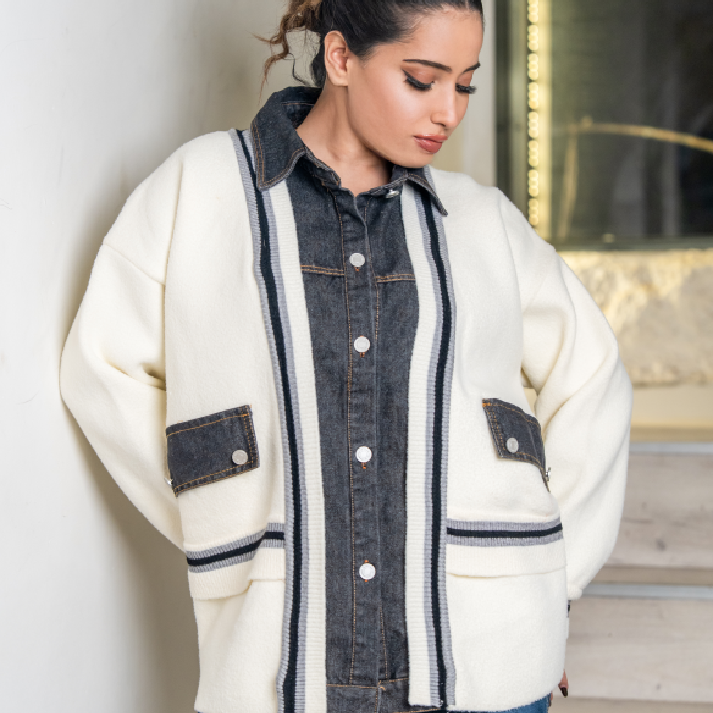 The 'Haute Hybrid' Knit-Denim Jacket: Contrast Panel Luxe Statement