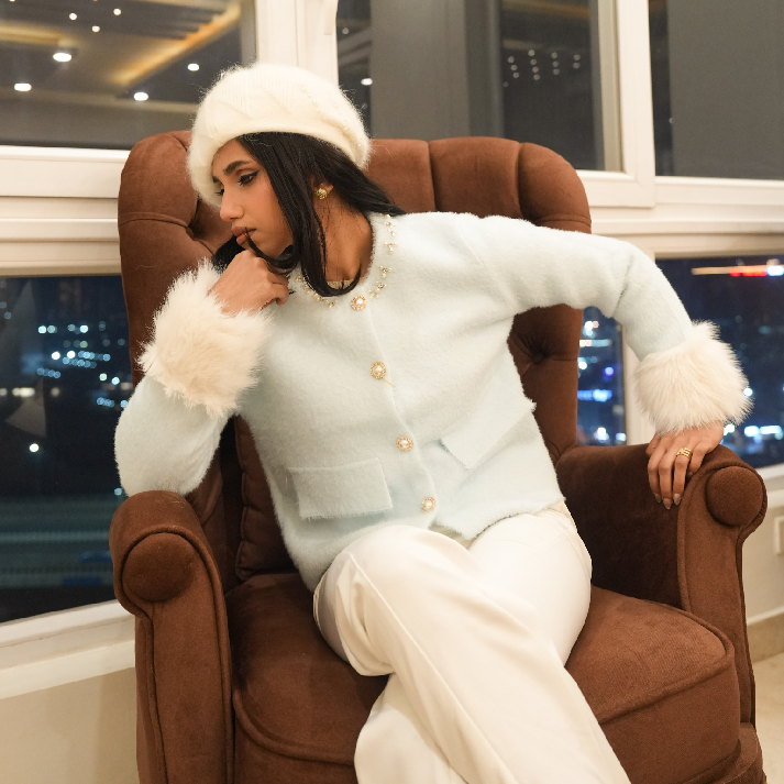 Mint Pearl Embellished Knit Jacket | Label Luxe Mulhere