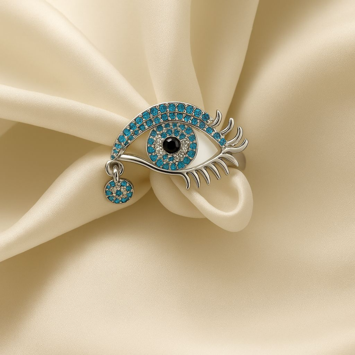 Evil Eye Pendant Brooch with Blue Stones | Stylish Protection Jewelry