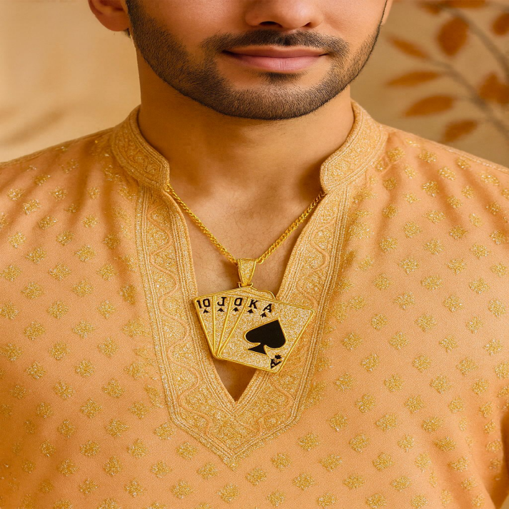 Luxury Poker Cards Pendant – Gold & Diamond Spade Design