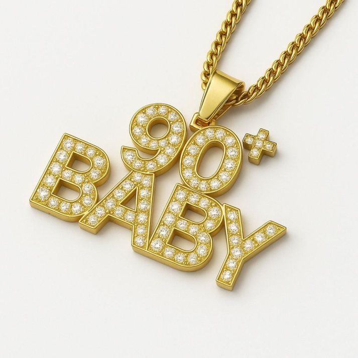 90’s Baby Pendant Necklace | Gold Iced Out Hip Hop Jewelry