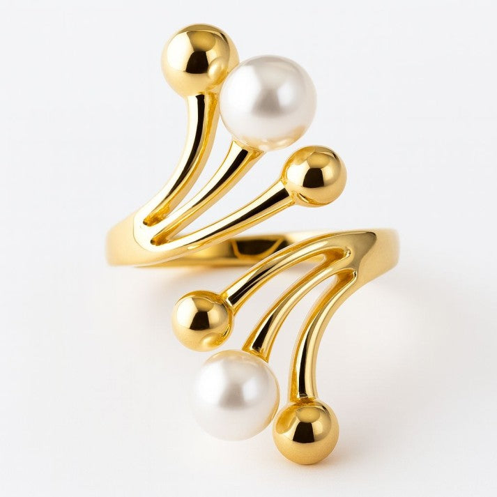 Gold Pearl Statement Ring – Modern Women’s Designer Jewelry
