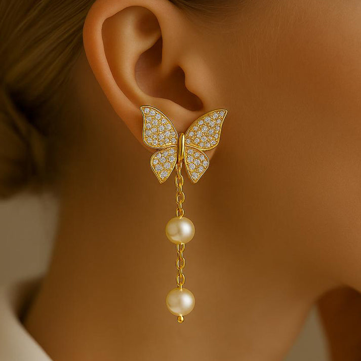 Butterfly Pearl Drop Earrings – Luxe Mulher Elegance