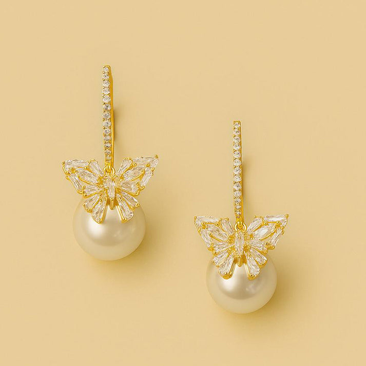 Butterfly Pearl Drop Earrings – Luxe Mulher Elegance