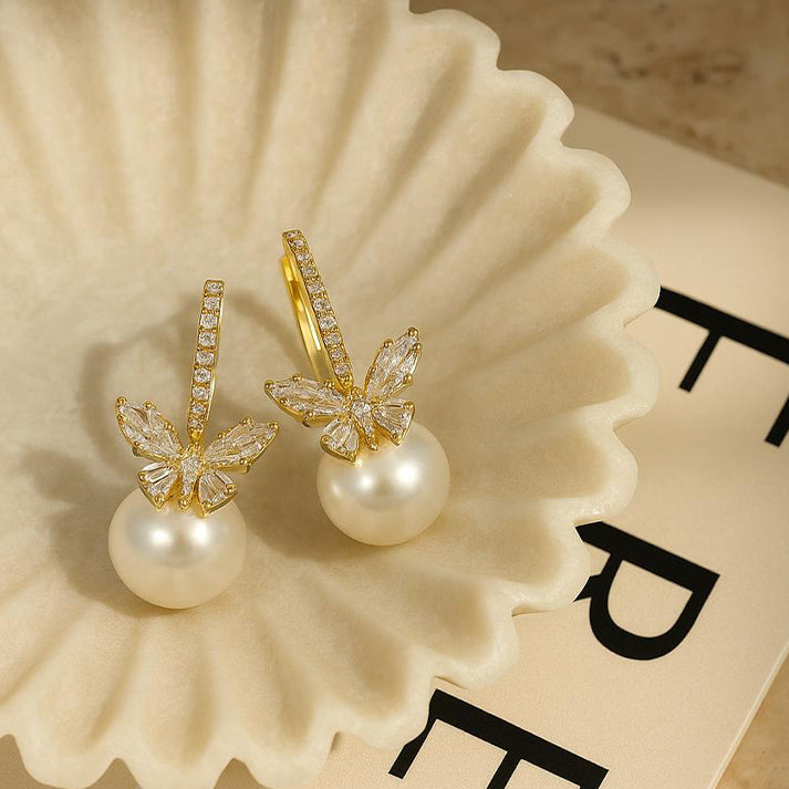 Butterfly Pearl Drop Earrings – Luxe Mulher Elegance