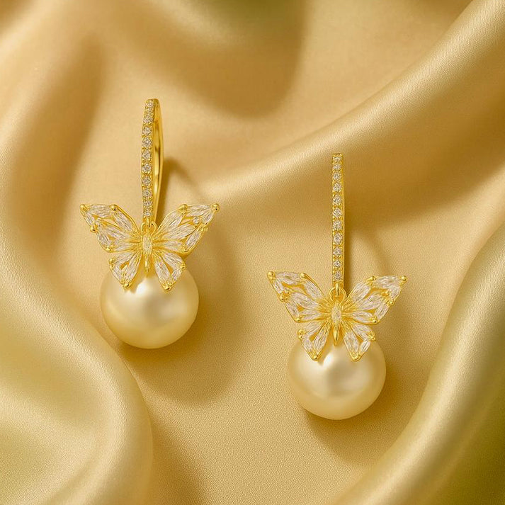 Butterfly Pearl Drop Earrings – Luxe Mulher Elegance