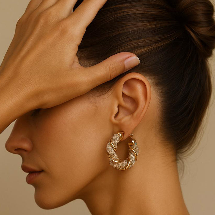 Textured Gold Twisted Hoop Earrings – Elegant & Bold