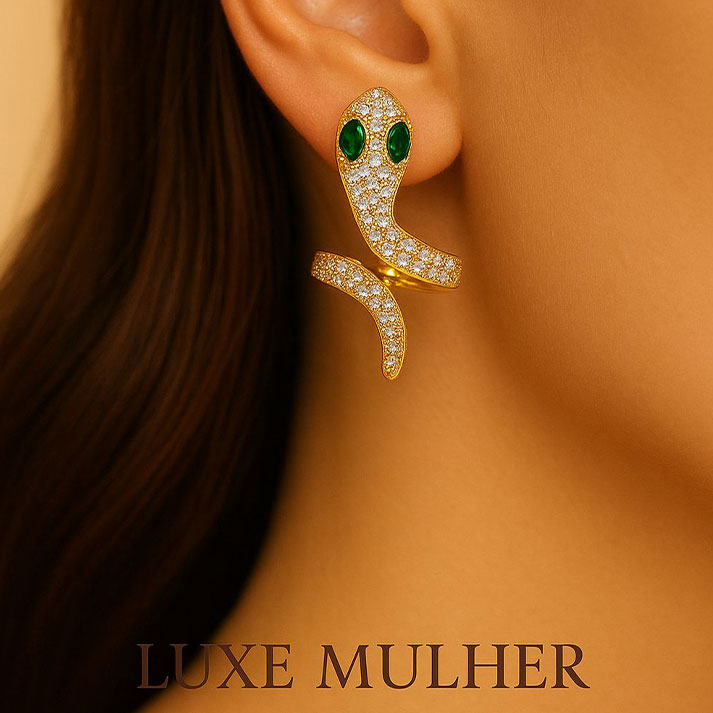 Gold Serpent Statement Earring with Emerald Eyes – Luxe Mulher | Daring Luxury Jewelry