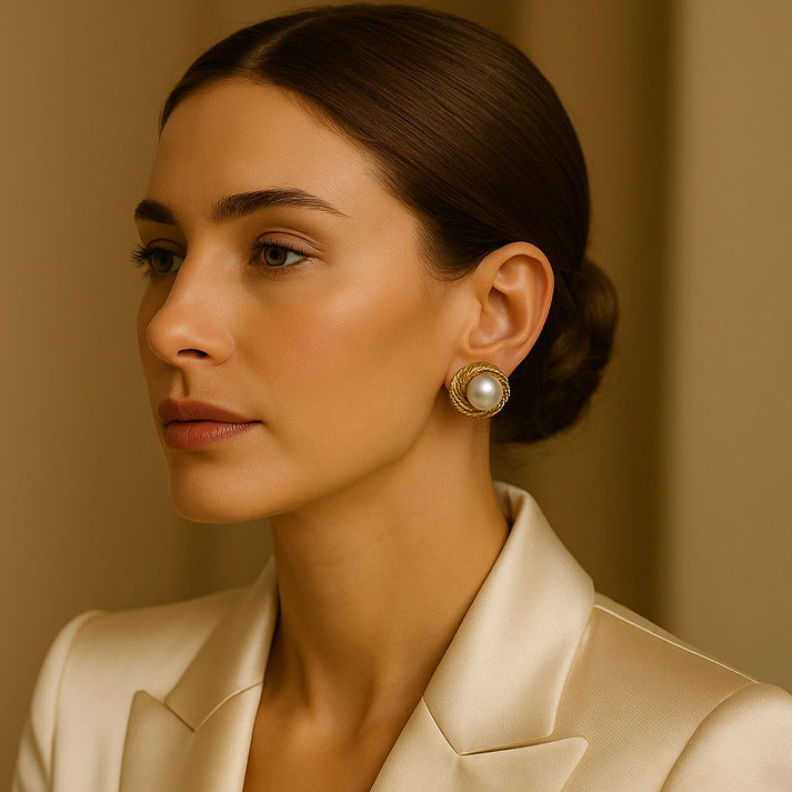 Elegant Gold Knot Pearl Stud Earrings – Timeless Classic