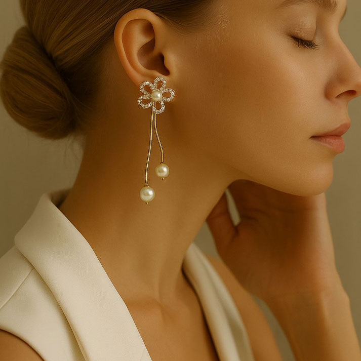 Elegant Floral Pearl Drop Earrings – Luxury Fashion Jewelry for Women