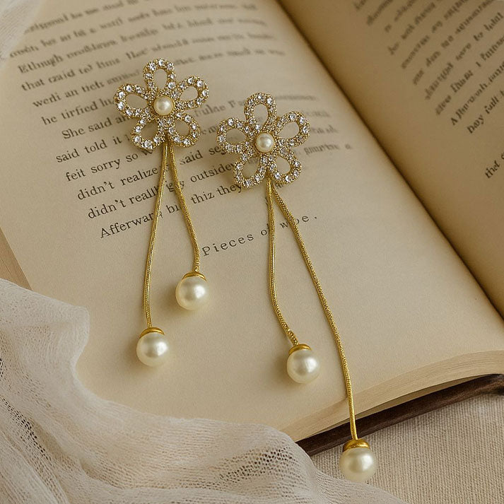 Elegant Floral Pearl Drop Earrings – Luxury Fashion Jewelry for Women