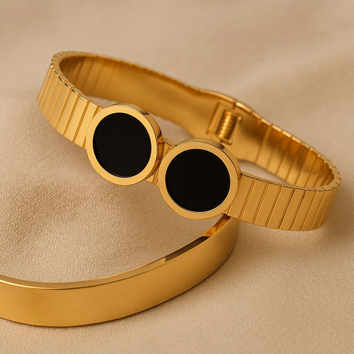 Gold & Black Enamel Cuff Bracelet Set – Luxe Mulhere Style
