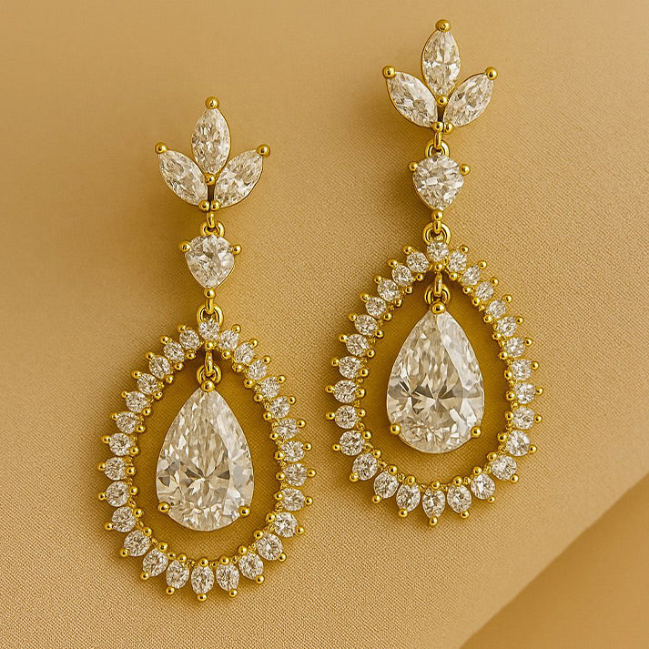 Gold Teardrop Earrings with Marquise & Halo Crystals