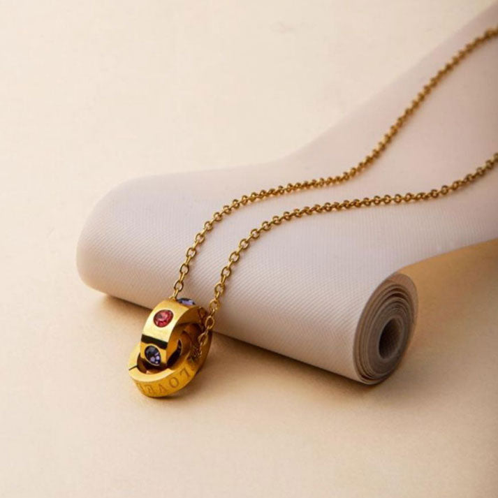Gold Love Pendant Necklace with Color Stones – Luxe Mulher | Minimal Charm Jewelry