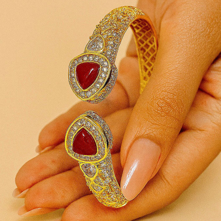Statement Ruby-Studded Gold Kada – Luxe Mulher | Luxury Heritage Jewelry