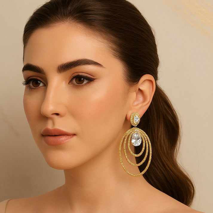 Elegant Gold Hoop Earrings with Crystals – Glamorous Look