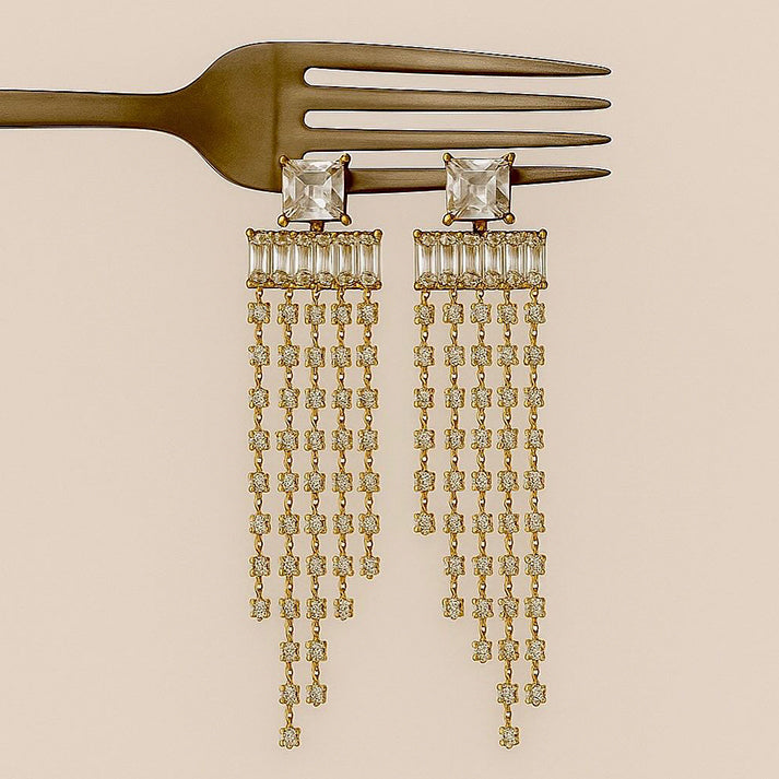 Luxe Cascade: Gold-Plated Crystal Dangle Earrings