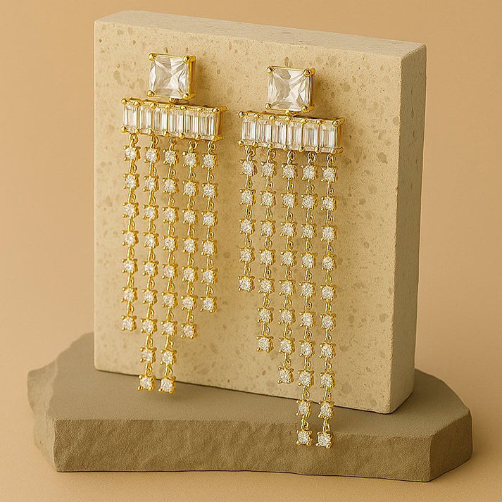Luxe Cascade: Gold-Plated Crystal Dangle Earrings