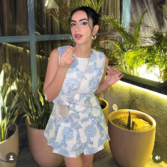 Blue Floral Lace Mini Dress