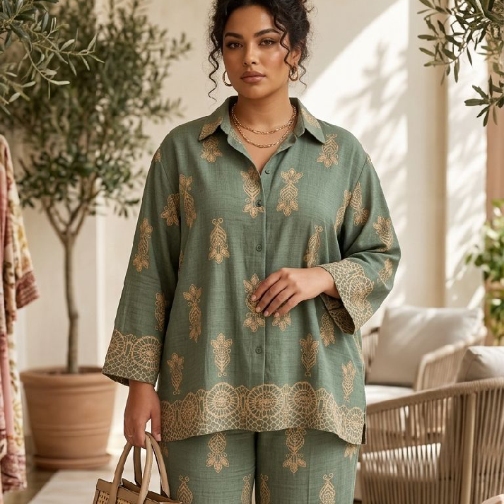 Sage Green Printed Cotton Co-Ord Set
