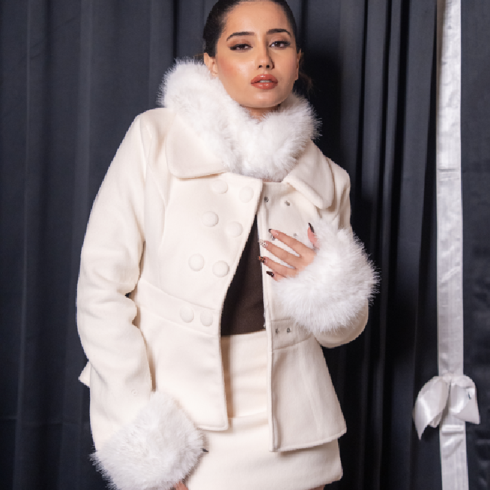 The 'Haute Coquette' Set: Faux Fur Trim Peplum Blazer & Mini Skirt