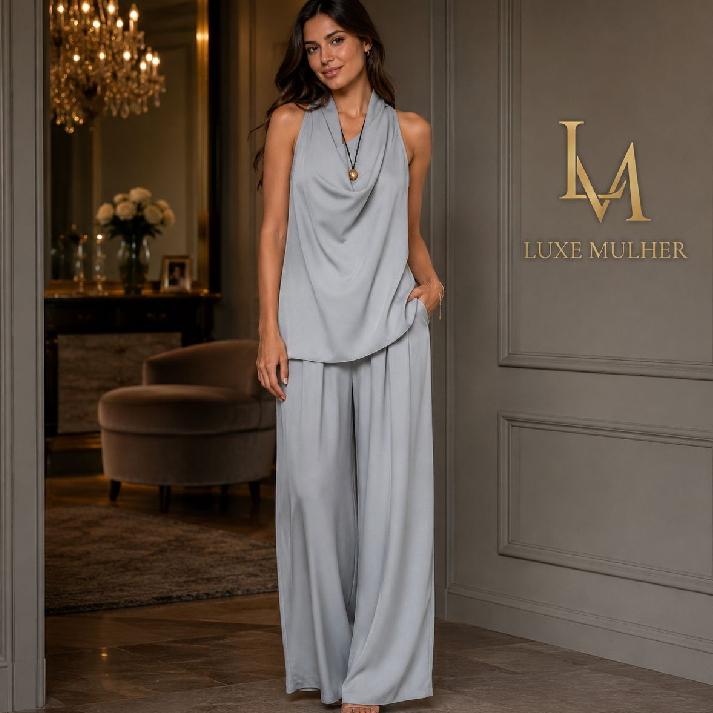 Ice Blue Draped Sleeveless Co-Ord Set
