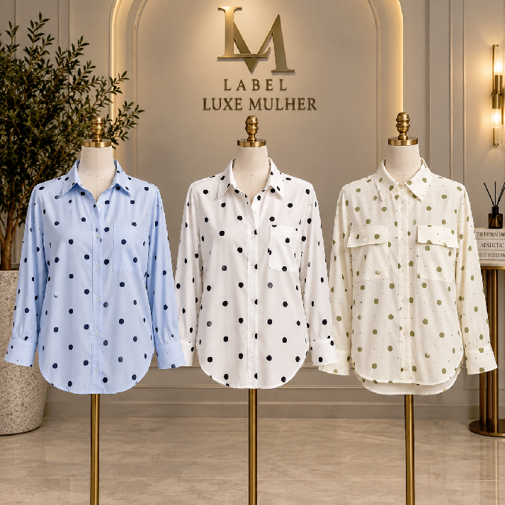 Sky Blue Polka Dot Relaxed-Fit Shirt