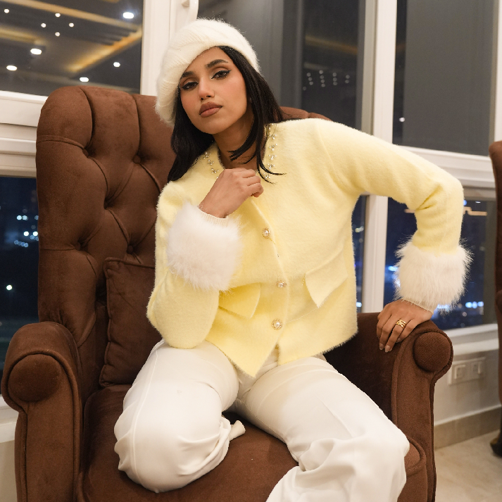 Buttercream Pearl Embellished Knit Jacket | Label Luxe Mulhere