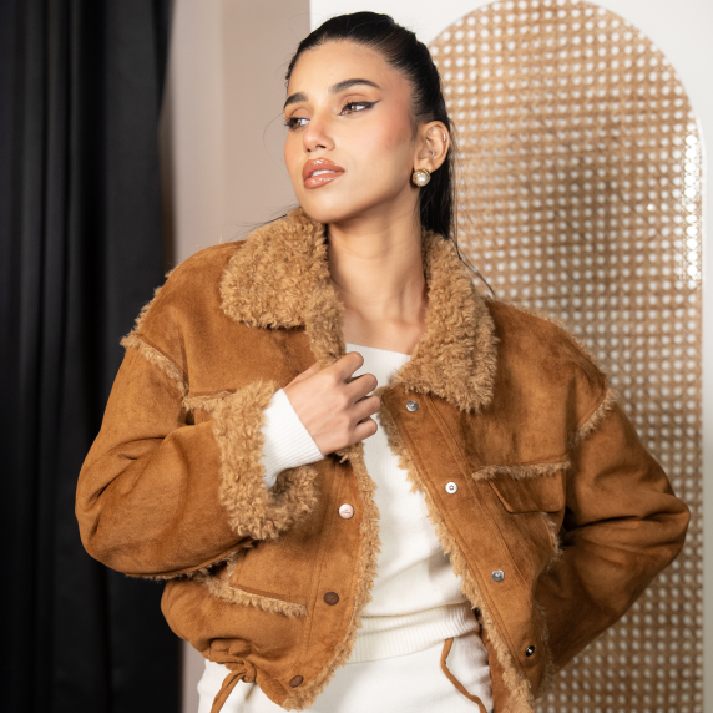 The 'Midnight Grandeur' Set: Embellished Yellow Leather Jacket & Pleated Mini Co-ord