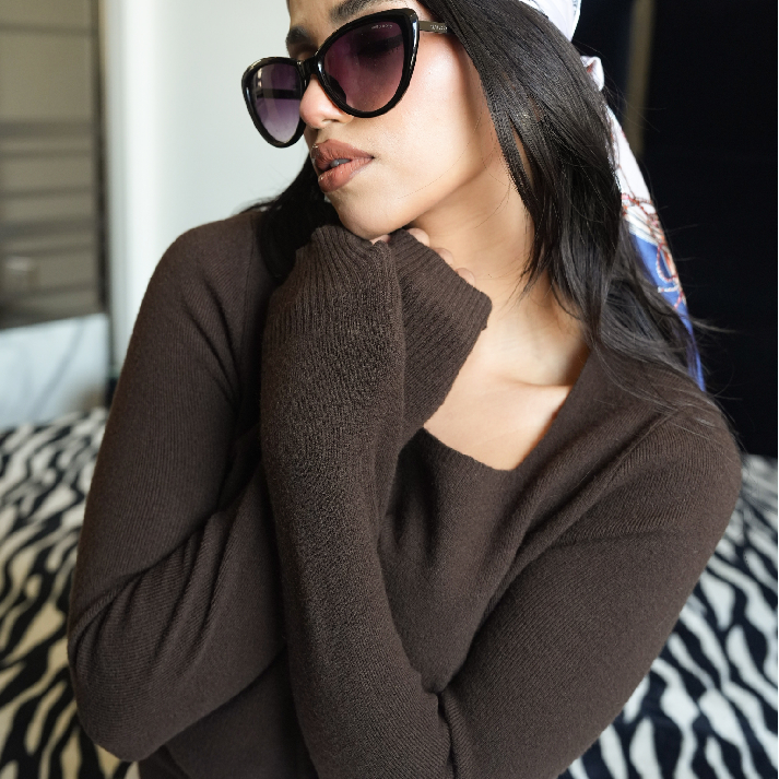 Mocha Muse Asymmetric Knit Sweater