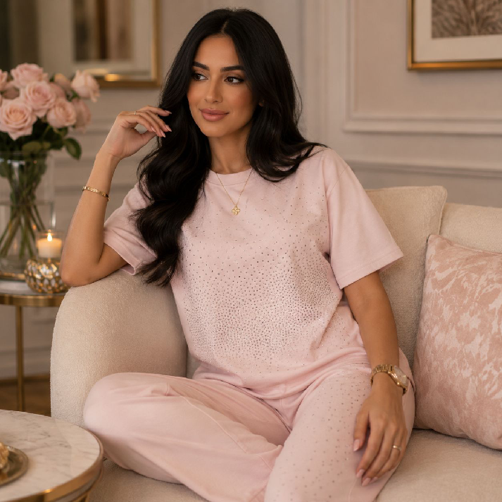 Crystal Embellished Lounge Co-Ord Set - In Multi Colour