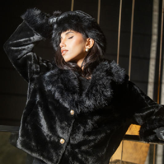 The 'Midnight Velour' Jacket: Cropped Faux Fur with Statement Collar