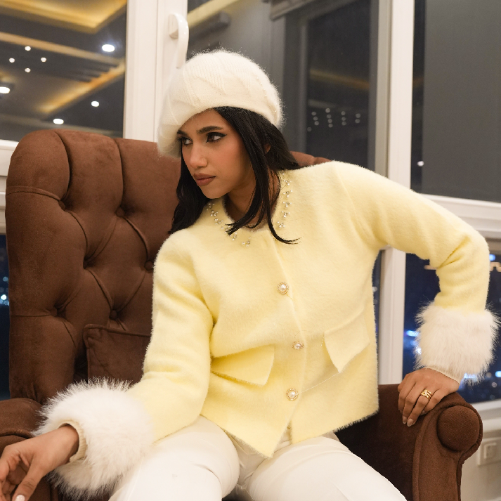 Buttercream Pearl Embellished Knit Jacket | Label Luxe Mulhere