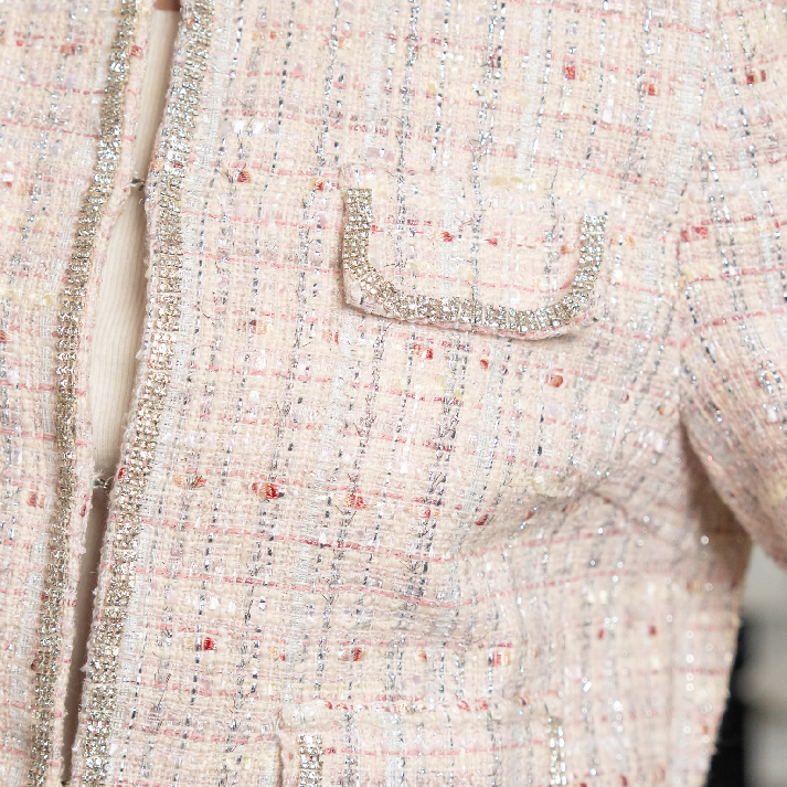 The 'Sunbeam Social' Set: Feather & Crystal Trim Tweed Blazer.