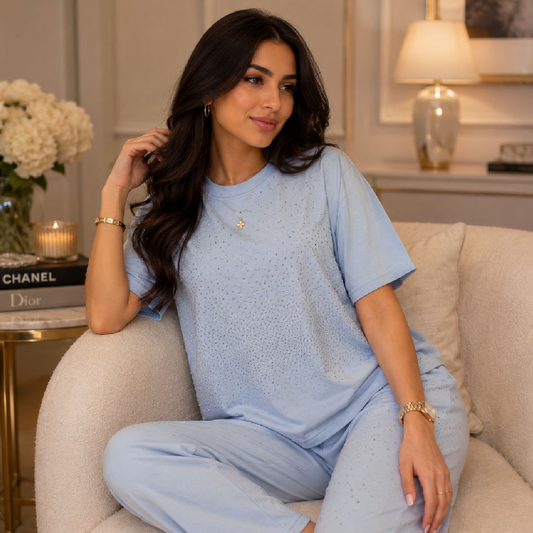 Crystal Embellished Lounge Co-Ord Set - In Multi Colour