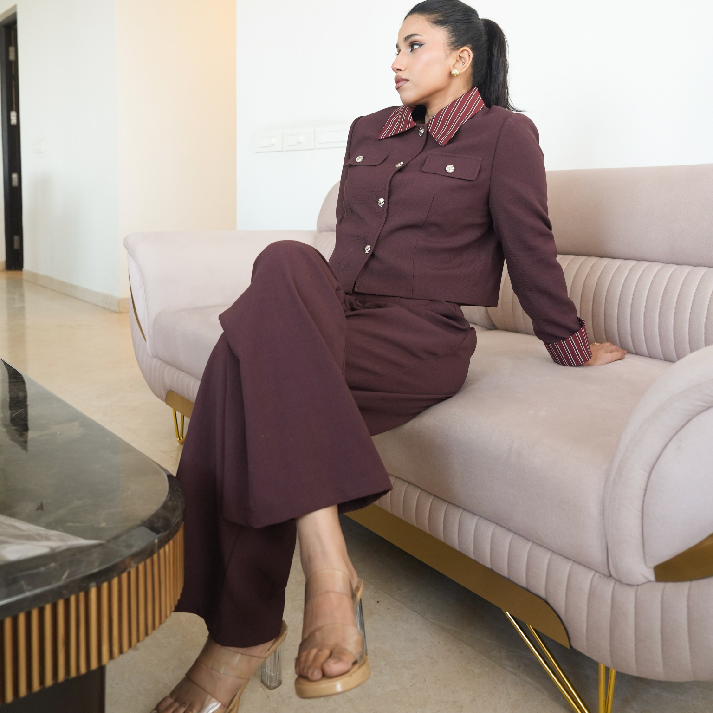 Burgundy Royale Power Blazer Set by Label Luxe Mulher