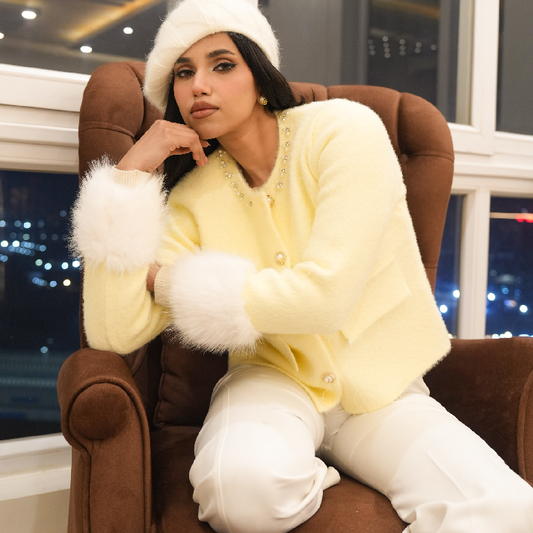 Buttercream Pearl Embellished Knit Jacket | Label Luxe Mulhere