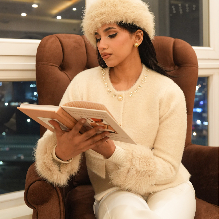 Champagne Pearl Embellished Knit Jacket | Label Luxe Mulhere