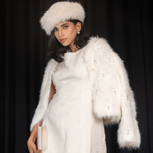 Ivory Elegance Faux Fur Statement Dress | Label Luxe Mulher