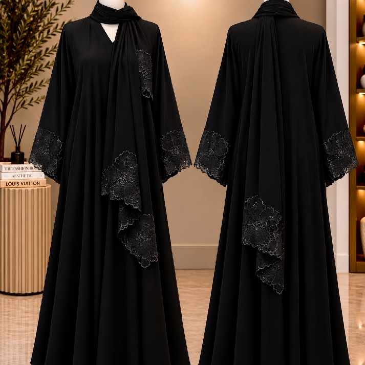 Elegant Black Lace Detail Long Dress for Women