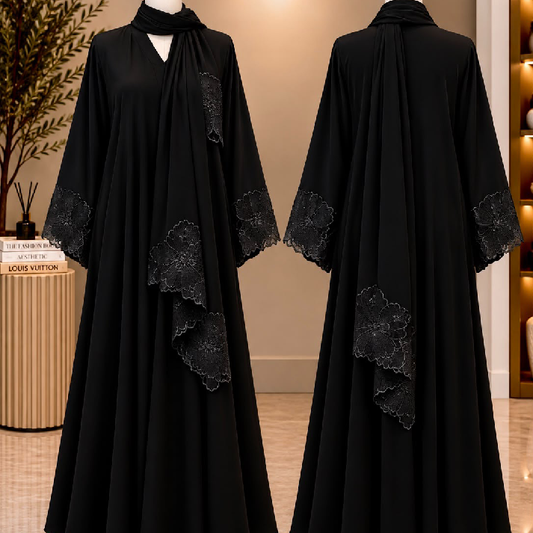 Elegant Black Lace Detail Long Dress for Women