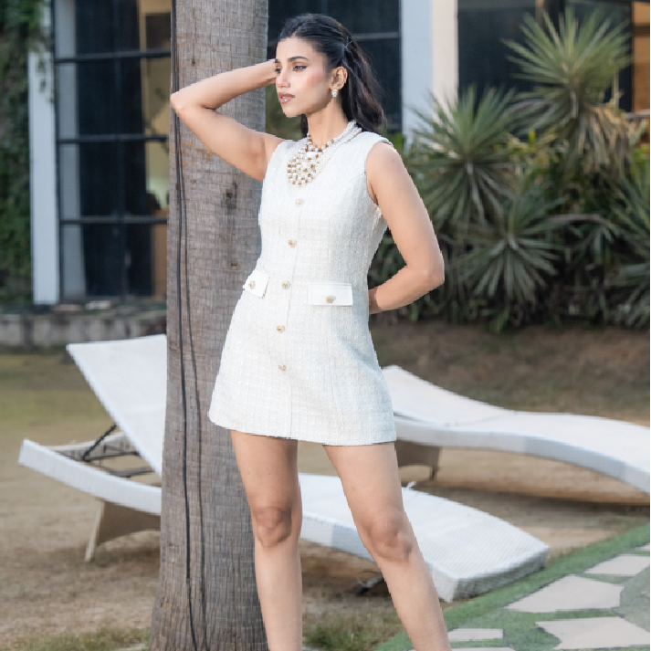 The 'Sunbeam Social' Mini Dress: Sculpted Square-Neck A-Line